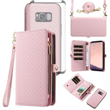 Imagem de Asuwish Capa de celular para Samsung Galaxy S8 Plus carteira com zíper destacável com protetor de tela de vidro temperado alça flip suporte para cartão S8plus S 8 8plus 8S Edge S8+ SM-G955U feminino