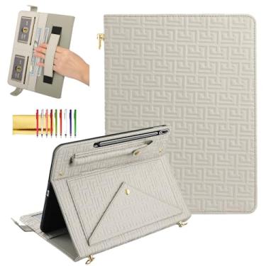 Imagem de Dteck Capa de mão para Galaxy Tab S9 FE 5G 27.7 cm, Galaxy Tab S9/S8/S7 27.9 cm, capa com suporte para lápis, suporte fólio de couro PU, alça de mão transversal, compartimentos para cartões, envelope