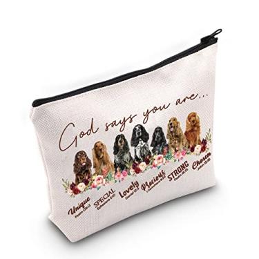 Imagem de WZMPA Cocker Spaniel Bolsa de maquiagem Cocker Spaniel Lover Gifts God Says You Are Unique Special Lovely Precious Strong Cocker Spaniel Bolsa com zíper para mulheres e meninas, God Says Cocker,