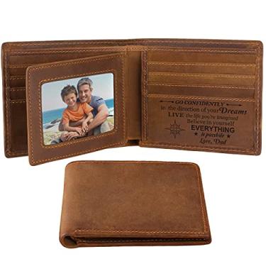 Imagem de Carteira de couro gravada personalizada - Presente masculino personalizado para formatura, aniversários, Natal, To Son From Dad, One_Size, Vintage