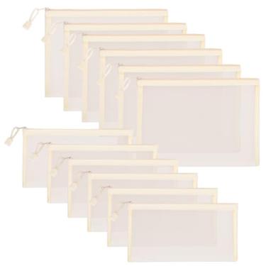 Imagem de Sinzip 12 peças bolsa de malha de nylon com zíper, bolsas de cosméticos de malha, estojo de lápis, bolsas de viagem multiuso para cosméticos escolares, materiais de escritório e acessórios de viagem,