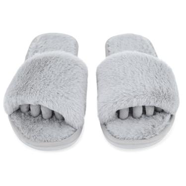 Imagem de Pedi Couture Pantufas femininas felpudas – Chinelos femininos macios e confortáveis com separadores de dedos abertos – Bonito uso o dia todo, calçado feminino casual, sem cadarço, para uso interno e