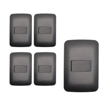 Imagem de Kit 5 Interruptor 4x2 Placa Preto Black Fosco Canoa Romazi, Simples