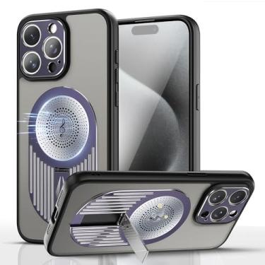 Imagem de JIAONASHIJIA Capa para Magsafe iPhone 16 Pro com suporte ajustável. Potência magnética NEO. Anti-impressão digital. Airbag à prova de quedas. Capa de lente de metal. Almofada de resfriamento de