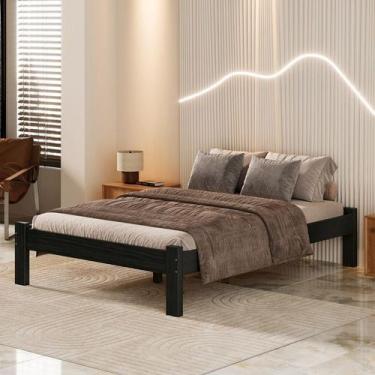 Imagem de Cama De Casal Turca De Madeira Maciça Reforçada Preto Nemargi