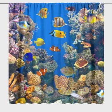 Imagem de Cortinas de peixes tropicais submarinos, coral, peixe-palhaço, blackout para decoração de casa, conjunto de cortinas com isolamento térmico, cortina de janela para quarto e sala de estar, 106 x 150 cm