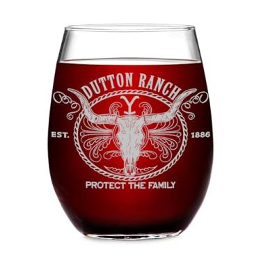 Imagem de YELLOWSTONE DUTTON RANCH Taça de vinho sem haste gravada - Oficialmente licenciada, qualidade premium, feita à mão, 425 g - Presente colecionável perfeito para entusiastas, aniversários e ocasiões