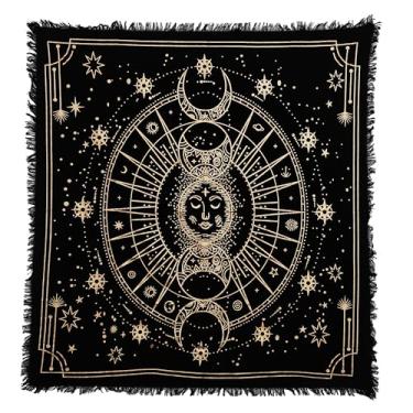 Imagem de INDIAN CONSIGNERS Pano de altar fases da lua baralho de tarô celestical Alter quadrado toalha de mesa lugar sagrado decoração de casa rosto lua 36 x 36 pano sagrado (fases da lua)