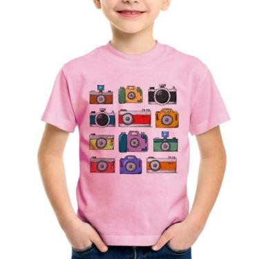 Imagem de Camiseta Infantil Câmeras Retrô - Foca na Moda, Rosa bebê, 14