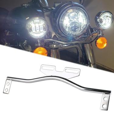 Imagem de SINLIRU Suporte universal cromado de montagem de luz de passagem de motocicleta barra de holofote de direção de neblina seta braçadeira de suporte de luz