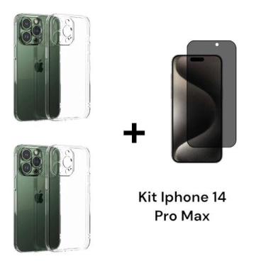 Imagem de Kit Para Iphone 14 PRO MAX  2UN Capinha Transparente + 1UN Película 3D