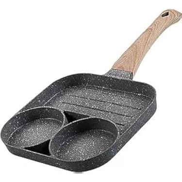 Imagem de Frigideira Antiaderente 3 Furos Divisórias Fritar Ovo Lanche Hambúrguer Jogo de Panelas Multiuso