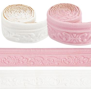 Imagem de CRASPIRE 165 x 3,14 x 0,24 pol. Papel de parede de descascar e colar moldura de coroa de borda 3D branco rosa autoadesivo flexível acabamento à prova d'água espelho adesivo parede bordas linhas de