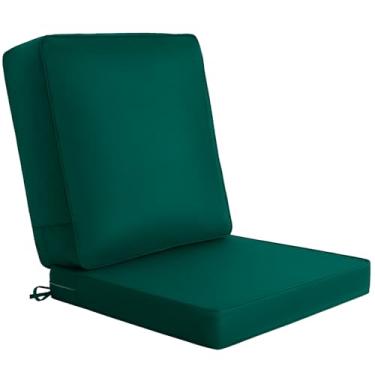 Imagem de Conjunto de almofadas para cadeira ao ar livre 61 x 61 cm, à prova d'água e resistente ao desbotamento, almofadas traseiras espessas de 16,5 cm, enchimento misto esponja de alta densidade 70D e