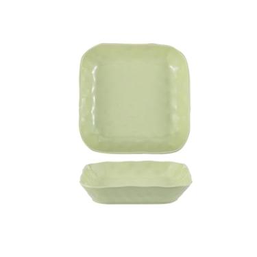 Imagem de Conjunto de tigela e prato de cerâmica criativo e personalizado, tigelas e pratos domésticos simples - prato quadrado amassado à mão de 20 cm - verde creme