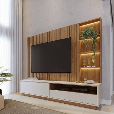 Imagem de Estante Home Theater com Led para Tvs até 82 Polegadas Cancun Freijó / Off White