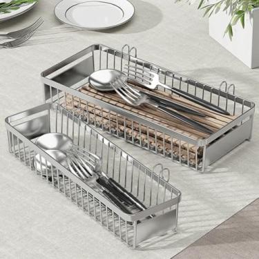 Imagem de kaileyouxiangongsi Organizadores de talheres resistentes de aço inoxidável 304 com ganchos, 2 organizadores de talheres de gaveta para pauzinhos/colher/garfo/faca, grande e pequeno
