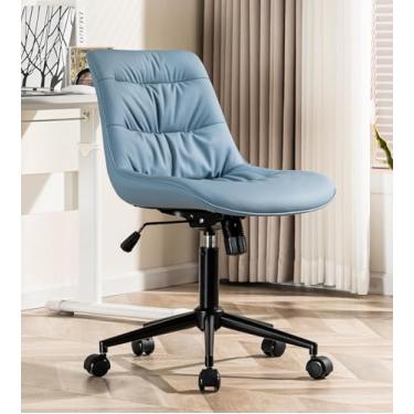 Imagem de Kidol & Shellder Cadeira de escritório ergonômica, cadeira de mesa giratória sem braços com rodas e suporte lombar - cadeira de trabalho ajustável para escritório em casa, estudo, maquiagem (com