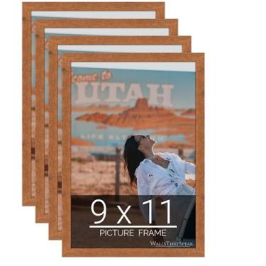 Imagem de wallsthatspeak Porta-retrato rústico de nogueira clara de 22 x 28 cm para pôsteres de quebra-cabeças, fotos ou obras de arte (pacote com 4)