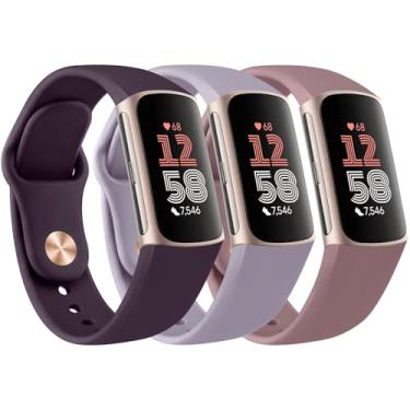 Imagem de Amzpas Pulseiras para Fitbit Charge 6 para mulheres e homens, pacote com 3, pulseira esportiva de silicone macio ajustável à prova d'água para Fitbit Charge 5
