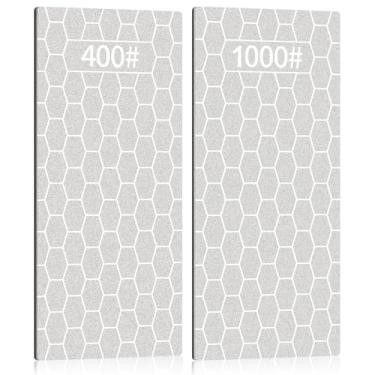 Imagem de 2 peças de pedra de amolar, pedra de amolar, placa de amolar, superfície de colmeia com base antiderrapante para facas de bolso, tesouras, utensílios de cozinha ao ar livre (400/1000)