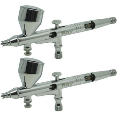 Imagem de 2 Canetas Aerógrafo Aerográfica Pistola Dupla Ação Profissional 0,2 mm