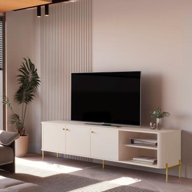 Imagem de Bancada Curva Tucupí 1.8 com Pés e Puxadores em Metal OffWhite/Dourado