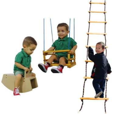 Imagem de Kit Cadeirinha DE Balanço Infantil Com Escadinha Suspensa E Gangorra E