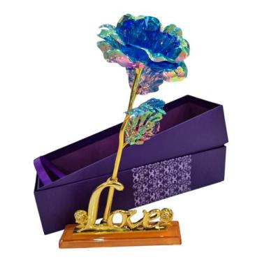 Imagem de Flor Brilhante Azul Artificial 24k Folha Plástico Na Caixa Com Suporte