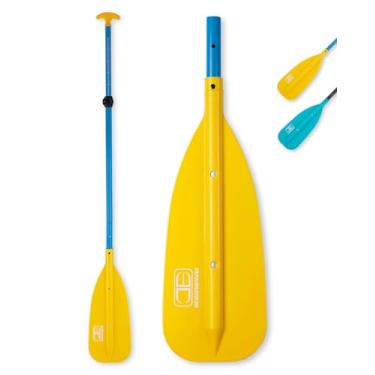 Imagem de OCEANBROAD Pá de canoa, eixo de alumínio com lâmina de plástico para canoagem, caiaque, remo flutuante de 3 peças ajustável de 130 cm a 160 cm, amarelo - 1 pacote