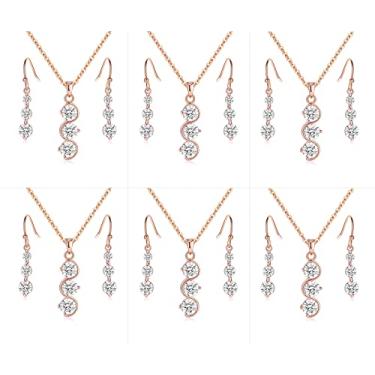 Imagem de ZHUWE Conjunto de joias de dama de honra, presente para mulheres, ouro 18K, ouro rosa ou prata, conjunto de brincos para casamento, Cobre, Zircônia cúbica