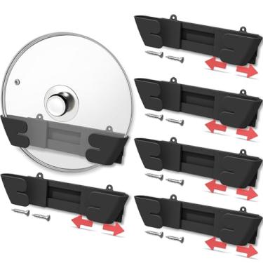 Imagem de Gosuny Organizador universal ajustável de tampa de panela para armário – Pacote com 6 organizadores de tampas de panela, suporte de parede para porta interna, rack superior para armário de cozinha