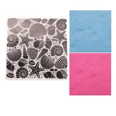 Imagem de DIYology Pastas em relevo com textura 3D para fazer cartões, fundo de concha marítima, molde de gravação de plástico para artesanato em papel, decoração de scrapbooking