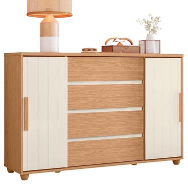 Imagem de Cômoda Evidenza 2 Portas e 4 Gavetas Flex - Móveis Albatroz Freijó/Off White