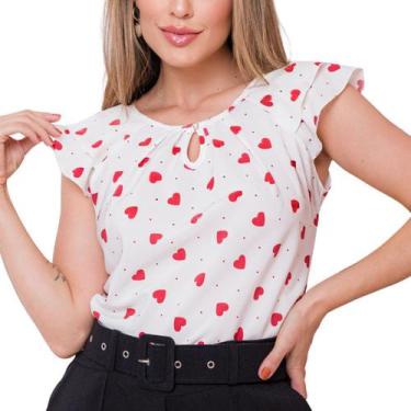 Imagem de Blusinha Feminina Social Crepe Estampa Coração - Look Modas Octavio, O