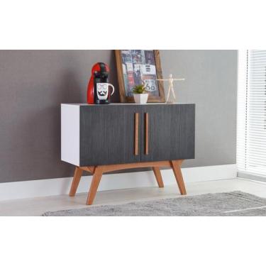 Imagem de Balcão Buffet Para Sala De Jantar Mdf Branco Pés Jatobá 2 Portas Preta