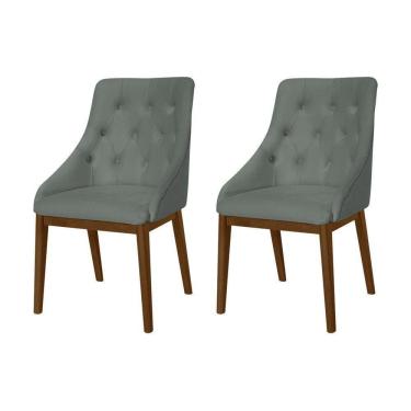 Imagem de Kit 2 Cadeiras De Jantar Luxo Estofada Elisa Anatômica Capitonê Veludo Cinza Base Madeira Maciça Imb