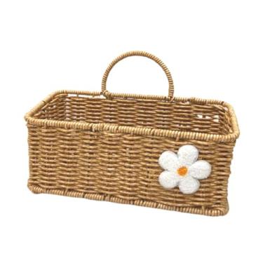 Imagem de ＫＬＫＣＭＳ Pendurar armazenamento cesto de armazenamento imitação de imitação de vime de vime multiuso organizador decorativo titular de plantador de parede para, Retângulo