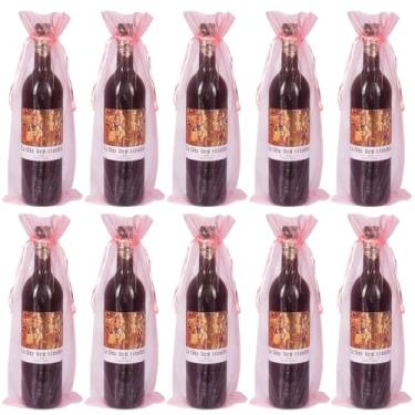 Imagem de Bezall 20 peças de cordão de organza para garrafa de vinho bolsa de Natal para sacos de presente decoração de festa 5,5 x 14,5 polegadas, rosa, 14 x 37cm / 5.5 x 14.6"