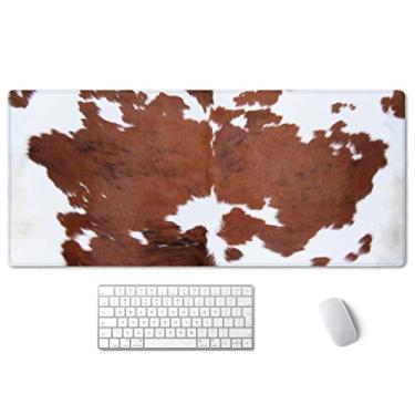 Imagem de SSOIU Mouse pad estendido, 2GG Gaming Mouse Pads, Grande Mousepad Laptop Laptop Teclado Tapete de Mesa com Base Antiderrapante Borda Costurada para Escritório de Jogos, 90 x 40 cm, Impressão de Couro Marrom
