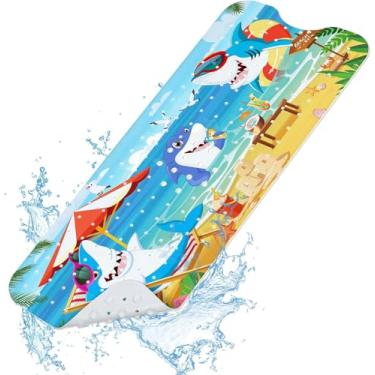 Imagem de Tapete de banho de bebê para banheira antiderrapante 101 x 40 cm, tapete de banheira infantil extralongo, sem mofo, tapete de chuveiro antiderrapante com ventosas e orifícios de drenagem para banheiro