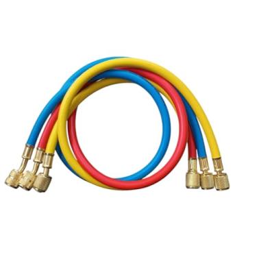 Imagem de Jogo de 3 Mangueiras Manifold 90cm Refrigeração Ar Condicionado Split para Gás R12 R22 R404A R134A 1/4" Sae