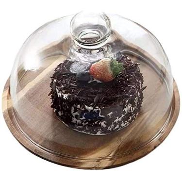 Imagem de RVGOJHYF Suporte para bolo, forma de bolo, caixa de bolo doméstica, prato de sobremesa de madeira e tampa de vidro, sanduíche familiar, cúpula de poeira, bandeja de salada, suporte de bolo, pode ser