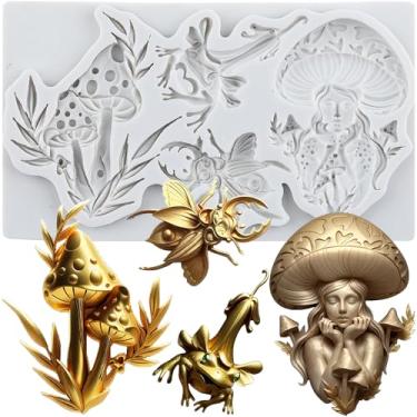 Imagem de CANYANGMOLD Molde de silicone de sapo de cogumelo molde de fondant para decoração de bolos, topos de cupcake, chocolate, açúcar, polímero, argila, pasta de goma