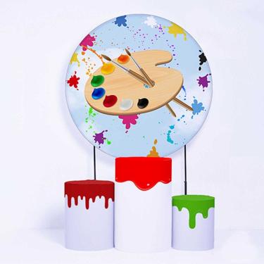 Imagem de Kit Painel de Festa Redondo de 1,50m e Trio de Cilindros Escola - Fera Print