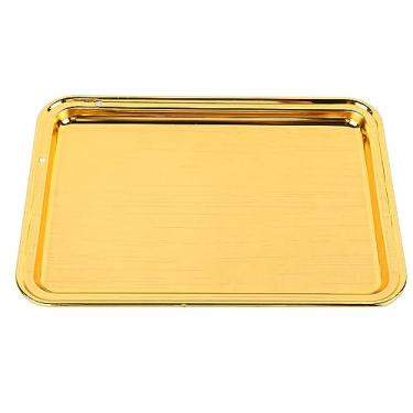 Imagem de Bandeja de Serviço de Alimentação, Bandeja de Serviço de Mesa de Processo Escovado Dourada Com Decoração Floral para Hotel para Casa (L)