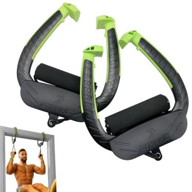 Imagem de Barra de puxar portátil para entrada, equipamento de ginástica em casa ajustável, instalação sem parafusos, capacidade de peso de 113 kg, design de alça dupla para pull-ups, treinamento de núcleo de