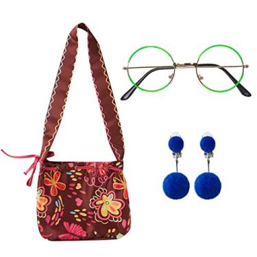 Imagem de Óculos verdes armação de metal redonda sem lentes com pompom azul clip-on bolsa de mão infantil acessórios de fantasia para Mirabel