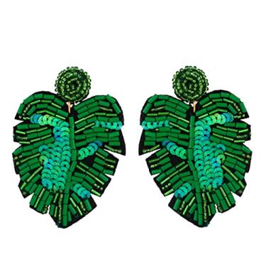 Imagem de Brincos de folha de palmeira de acrílico fashion resina planta tropical folhas de monstera brincos pendentes joias para mulheres meninas, Metal Resina, Liga metálica.