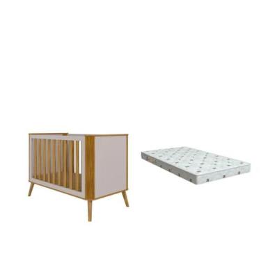 Imagem de Berço Moveis Peroba Theo 3x1 Retro MDF + Colchão Americano, Amêndoa Of